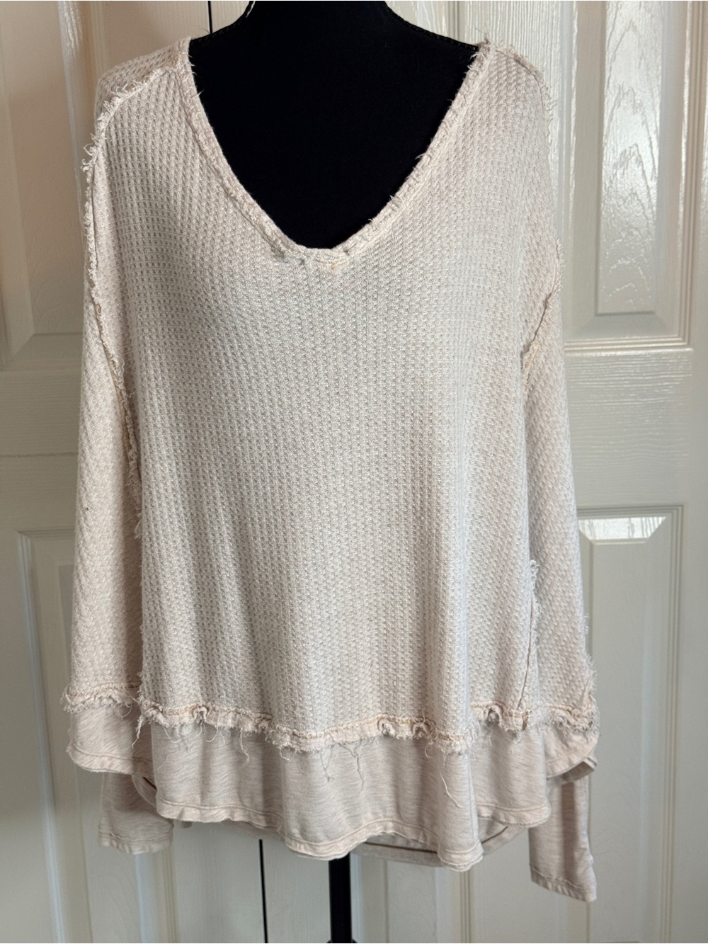 Free People We The Free Waffle Knit Thermal V-Neck Top Cream XL
